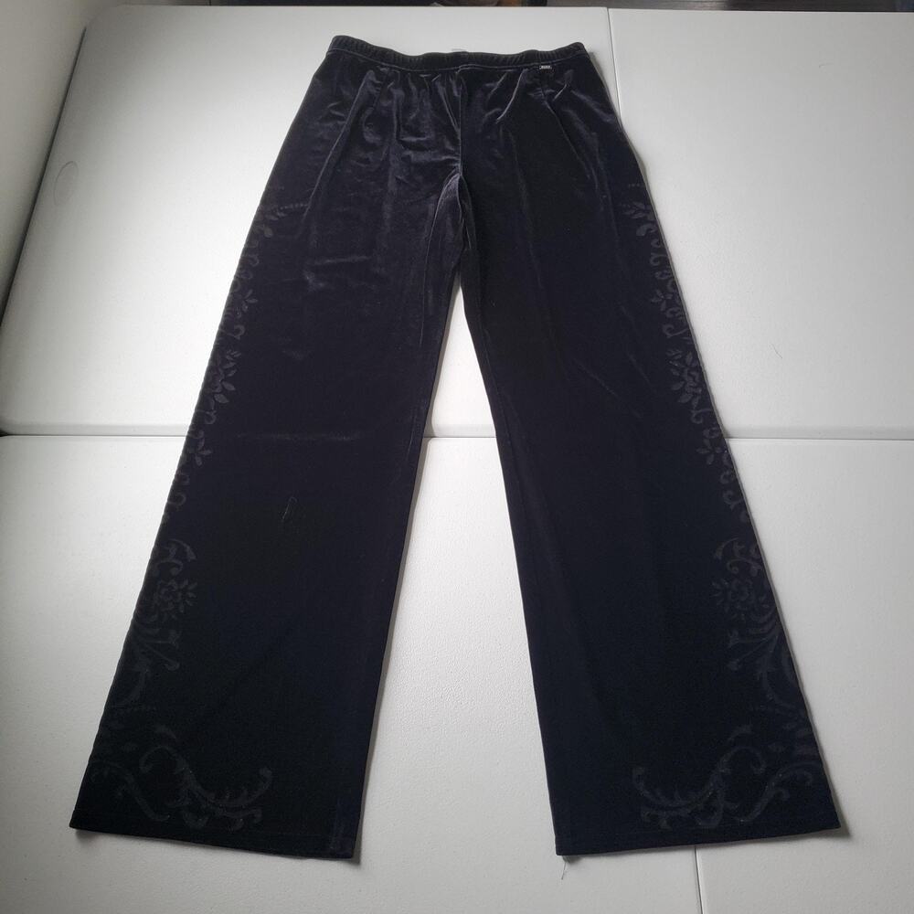 St. John Sport Velour Dress Pants Womens Medium Black Floral Scroll Pull On USA